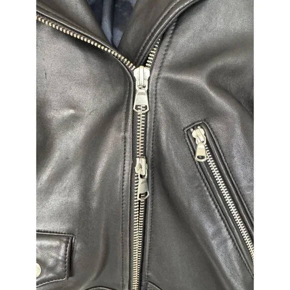 Topshop Black Genuine Leather Silver Hardware Relaxed Oversize Moto Jacket Sz 4